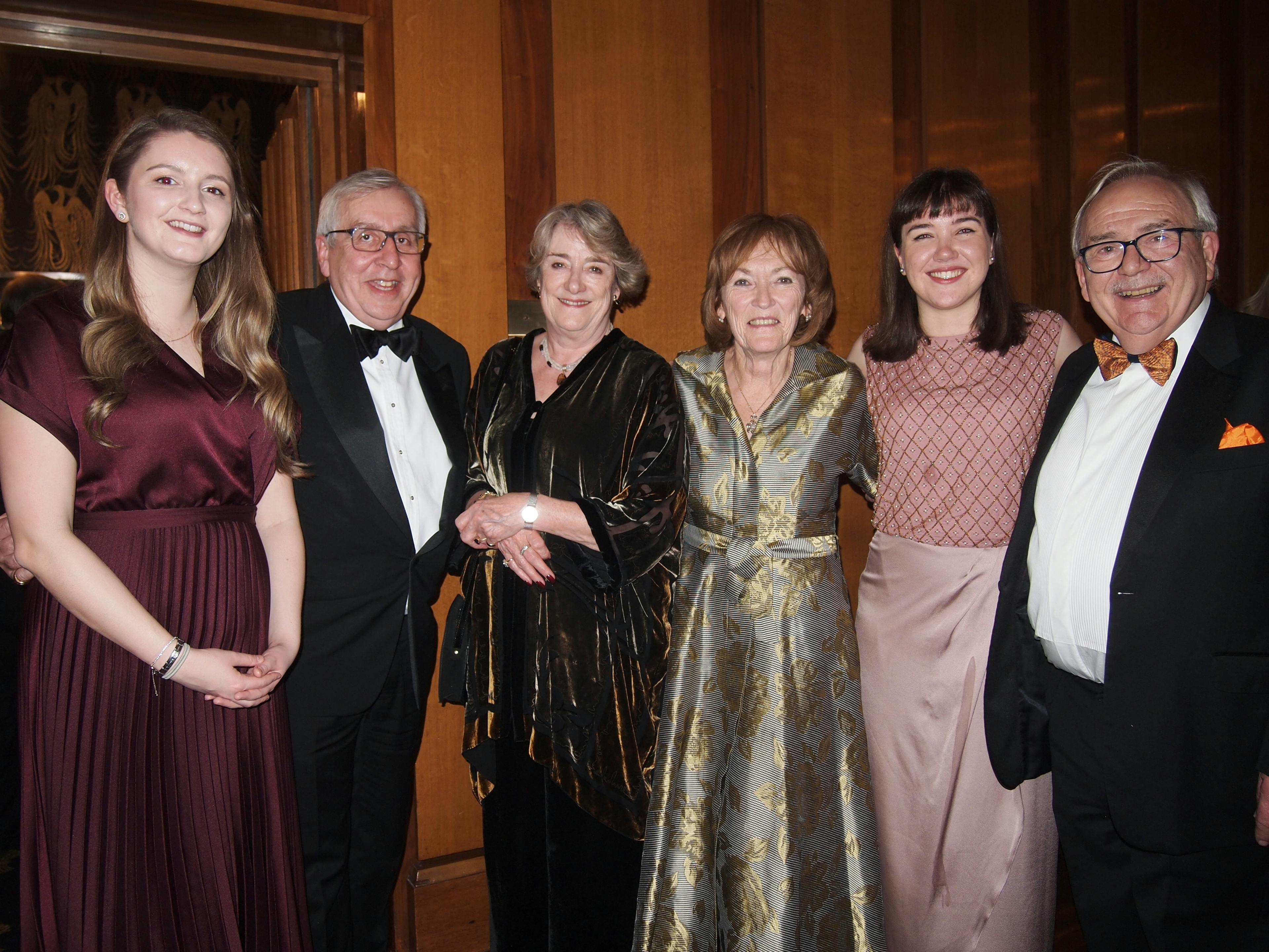 Pictured at Irish Heritage’s 2020 City Dinner in Baker’s Hall are (left to right): Ellen Mawhinney (Irish Heritage bursary recipient); John O’Neill, Managing Director Lifestyle Residences; Linda Tanner, Irish Youth Foundation; Lady Mary Hatch, Patron Irish Heritage; Mollie Wrafter, Irish Heritage bursary recipient and Patrick Lennon, former Chairman Irish Heritage.